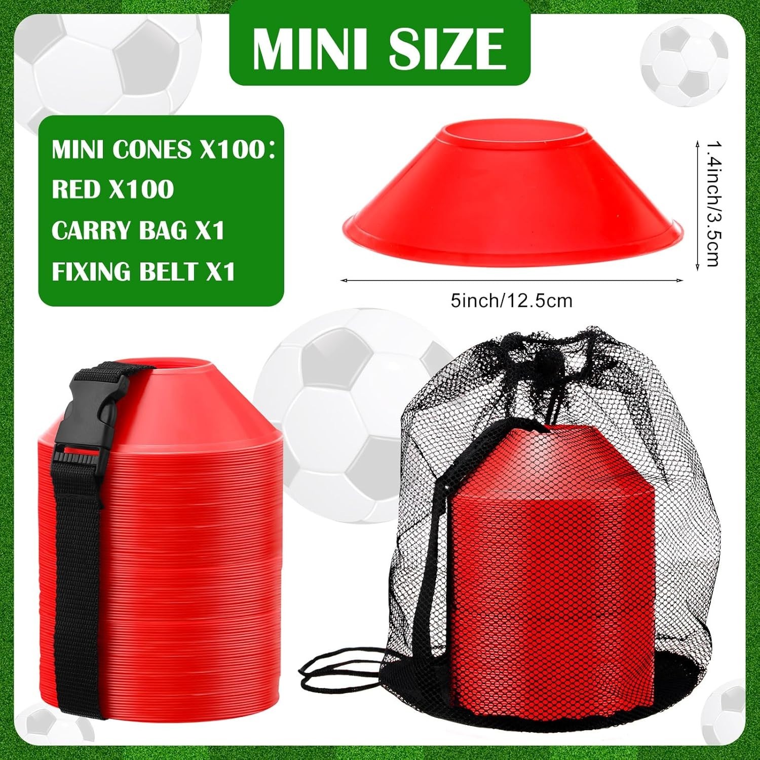 100 Mini Soccer Cones – 5″ Agility Training Discs for Kids Sports Drills, Access