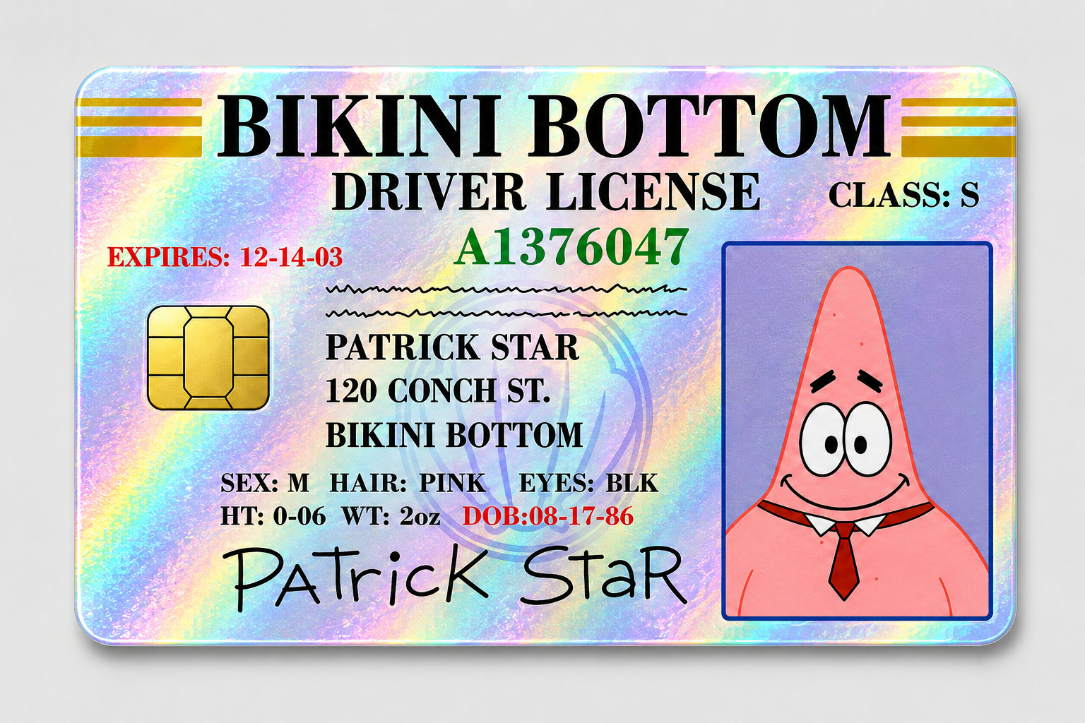 Patrick Bikini Bottom Gang License Debit Card Skin Credit Card Skin Sticker