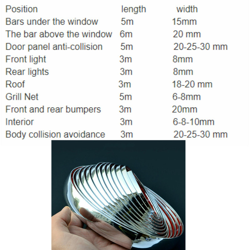 5M Universal Chrome Car Moulding Trim Strip car Door Edge Scratch Protector ..