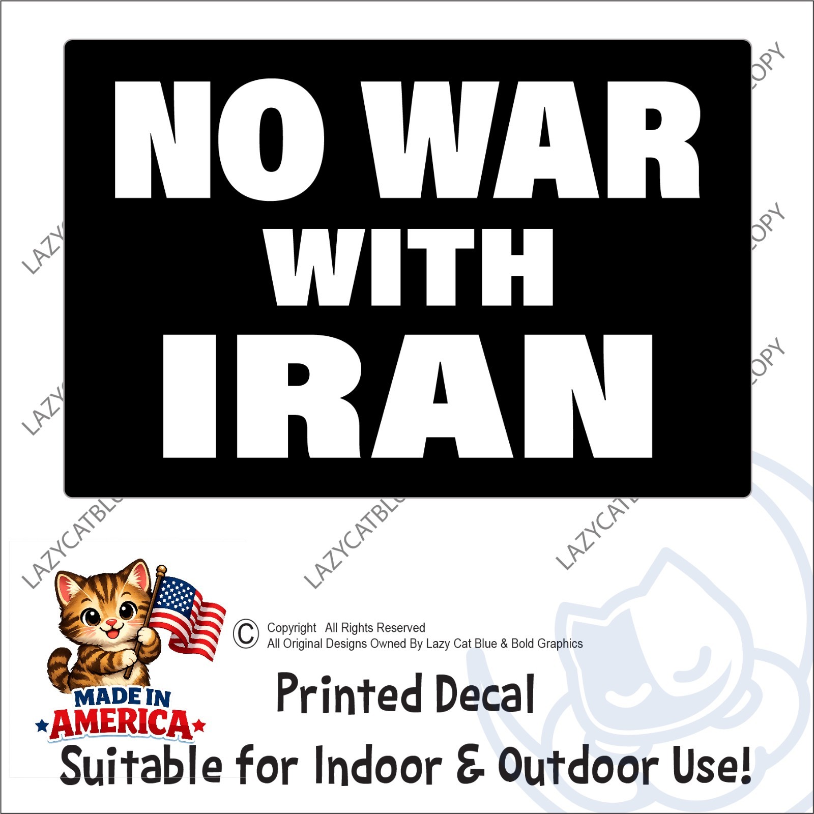 No War With Iran Decal Sticker Protest Anti Trump MAGA Peace USA United Stop