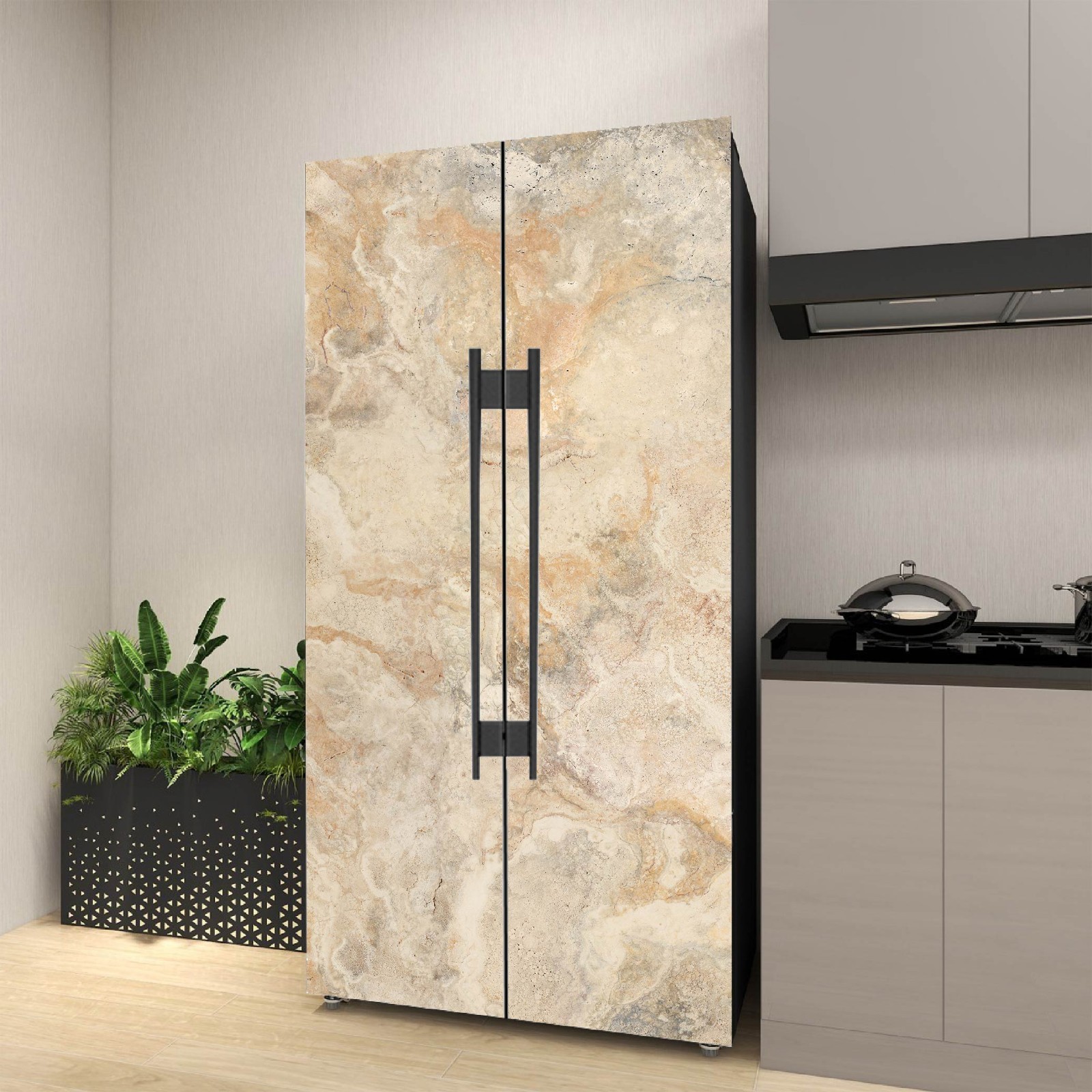 Marble Refrigerator Cover Wrap, Luxury Kitchen Look