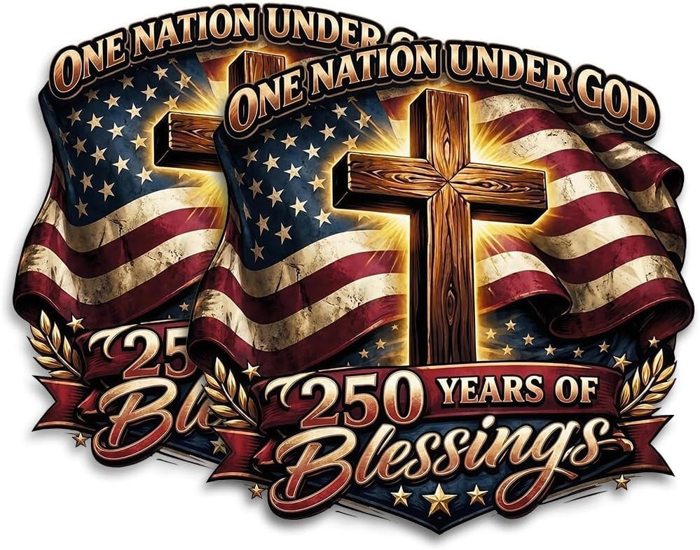 2-Pack One Nation Under God USA Flag Christian Cross Sticker Decal 5″x5″