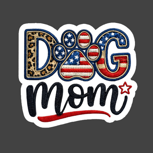 Dog Mom Sticker Vinyl Decal Patriotic USA Flag Leopard Print Pet Lover