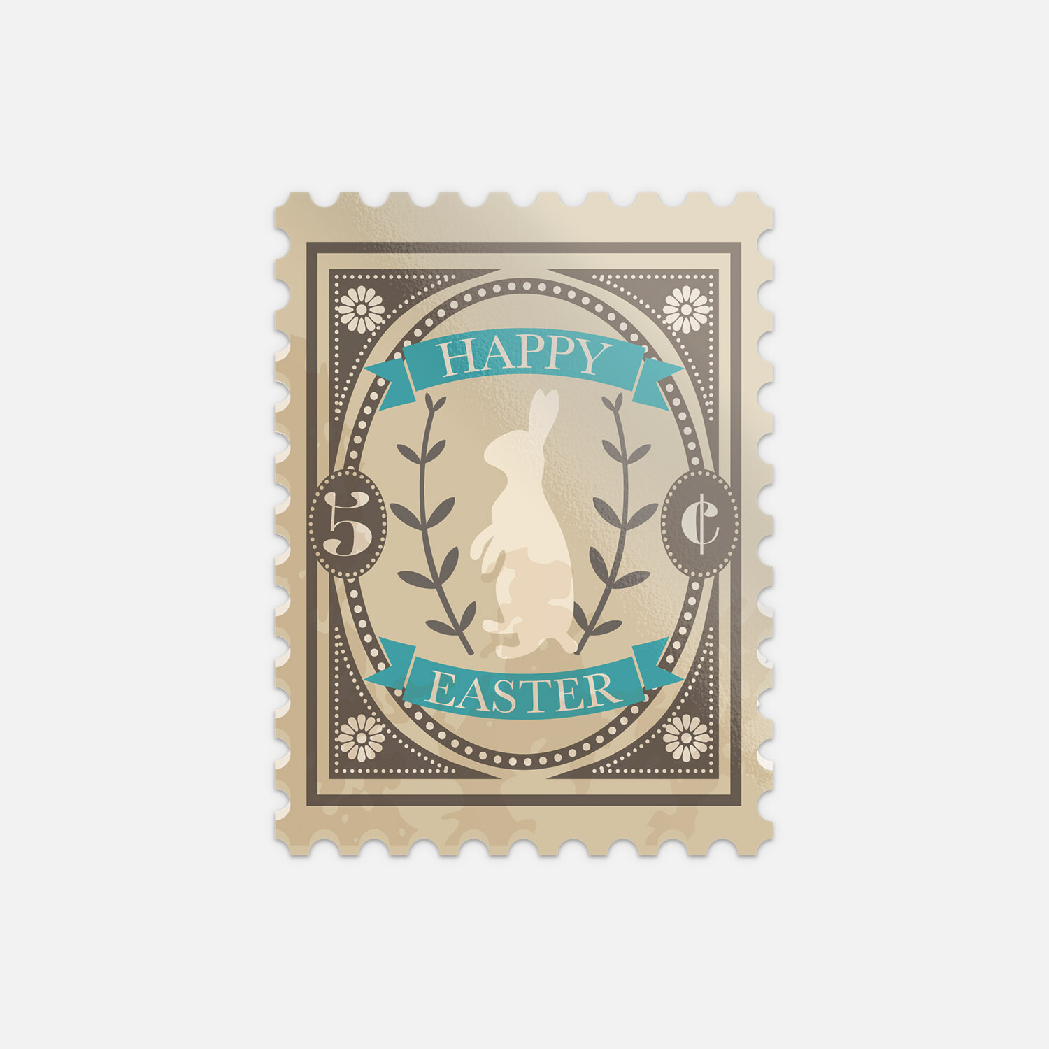 Vintage Retro Happy Easter Bunny Flowers Postage Stamp Vinyl Sticker Decal