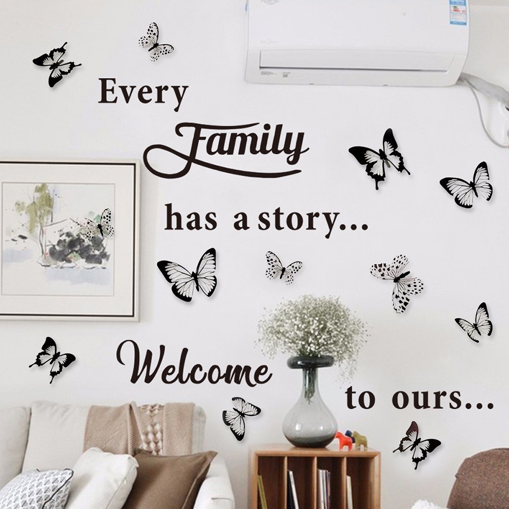 Large DIY Family Wall Quotes Decal Wall Stickers & 12 Butterflies Home Art Decor