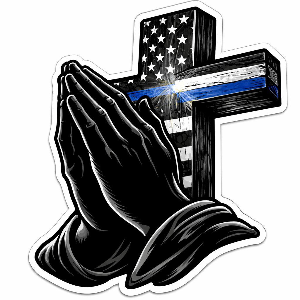 Christian Cross Vinyl Decal Sticker Praying Hands Religious Thin Blue Line 19