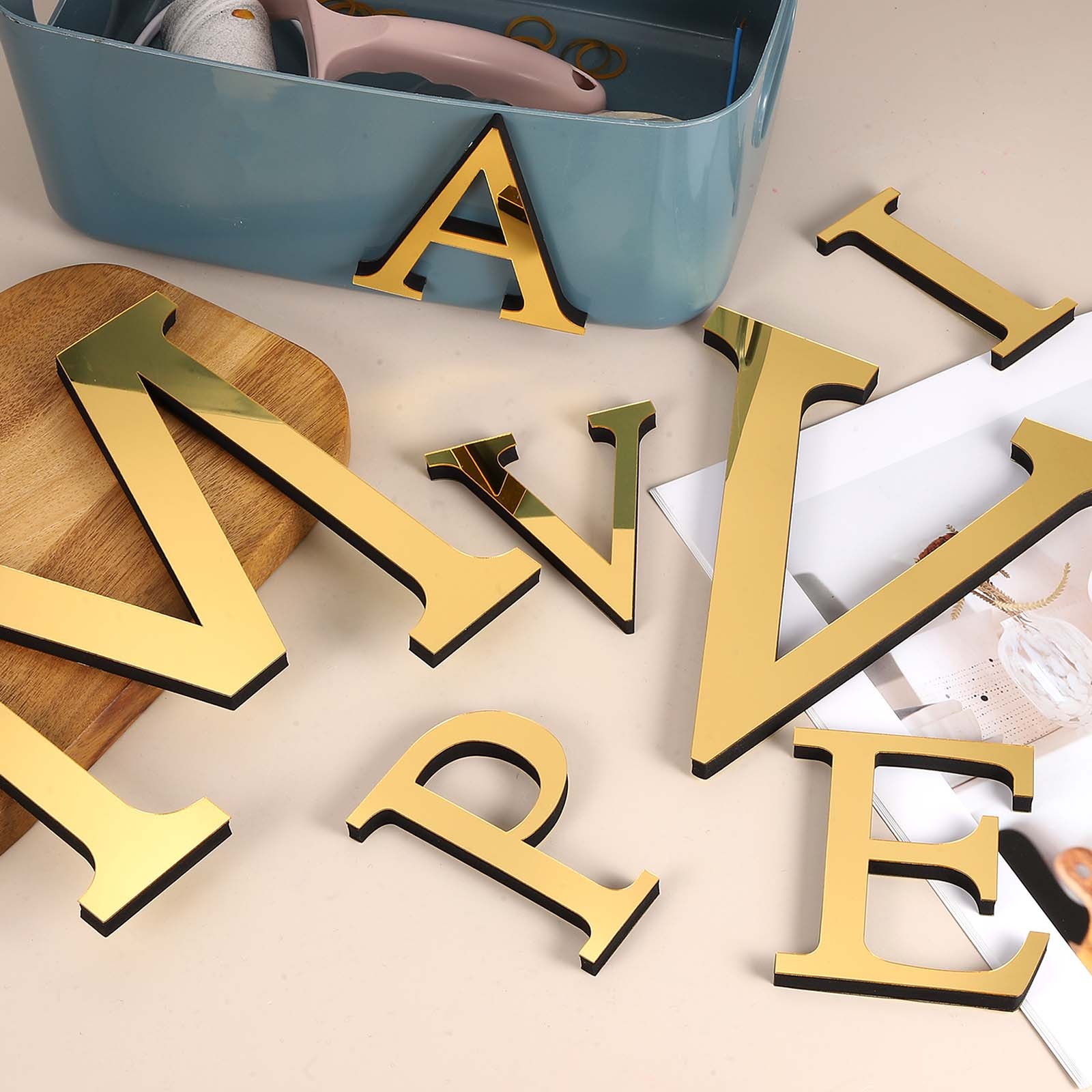 2 Pcs 4 Inch 3D Acrylic Alphabet Mirror Wall Stickers Letter O Light Gold