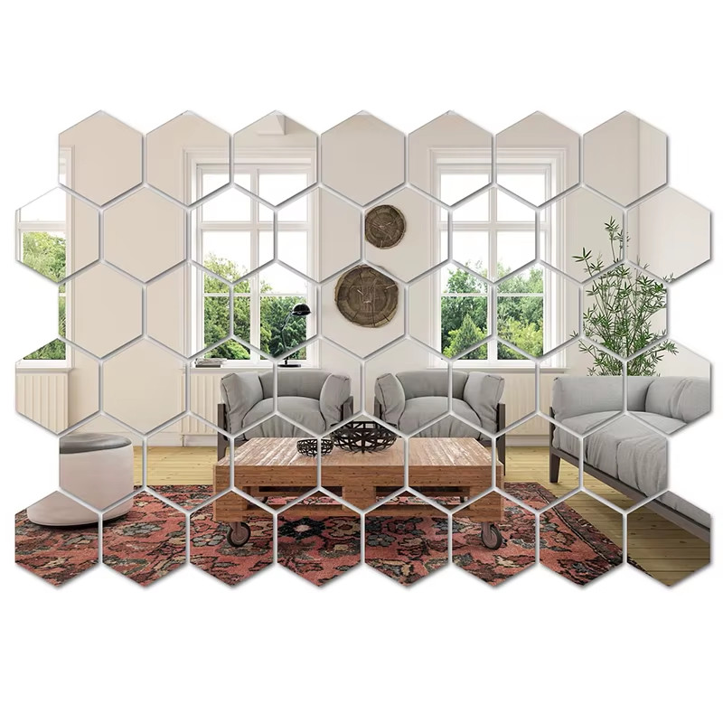 Mirror Wall Sticker 45pcs Hexagon DIY Decorative Tiles Home Wall Decor