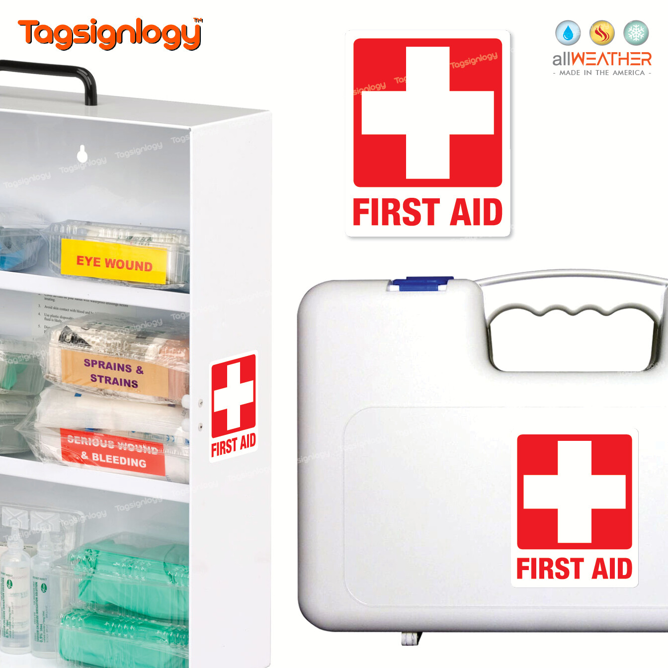 Hi-Vis (REFLECTIVE) Cross Sign Waterproof Vinyl Stickers for FIRST AID Box / Kit