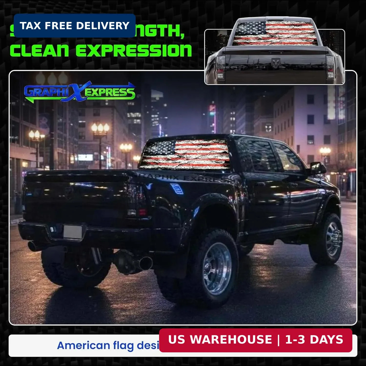 GRAPHIX EXPRESS American Flag Decal, Patriotic Red, White, Blue Vinyl Sticker fo