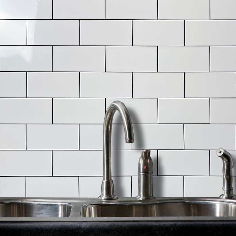 100-Piece Polished White Thick PVC Peel and Stick Backsplash, 3″ x 6″ Waterpr…