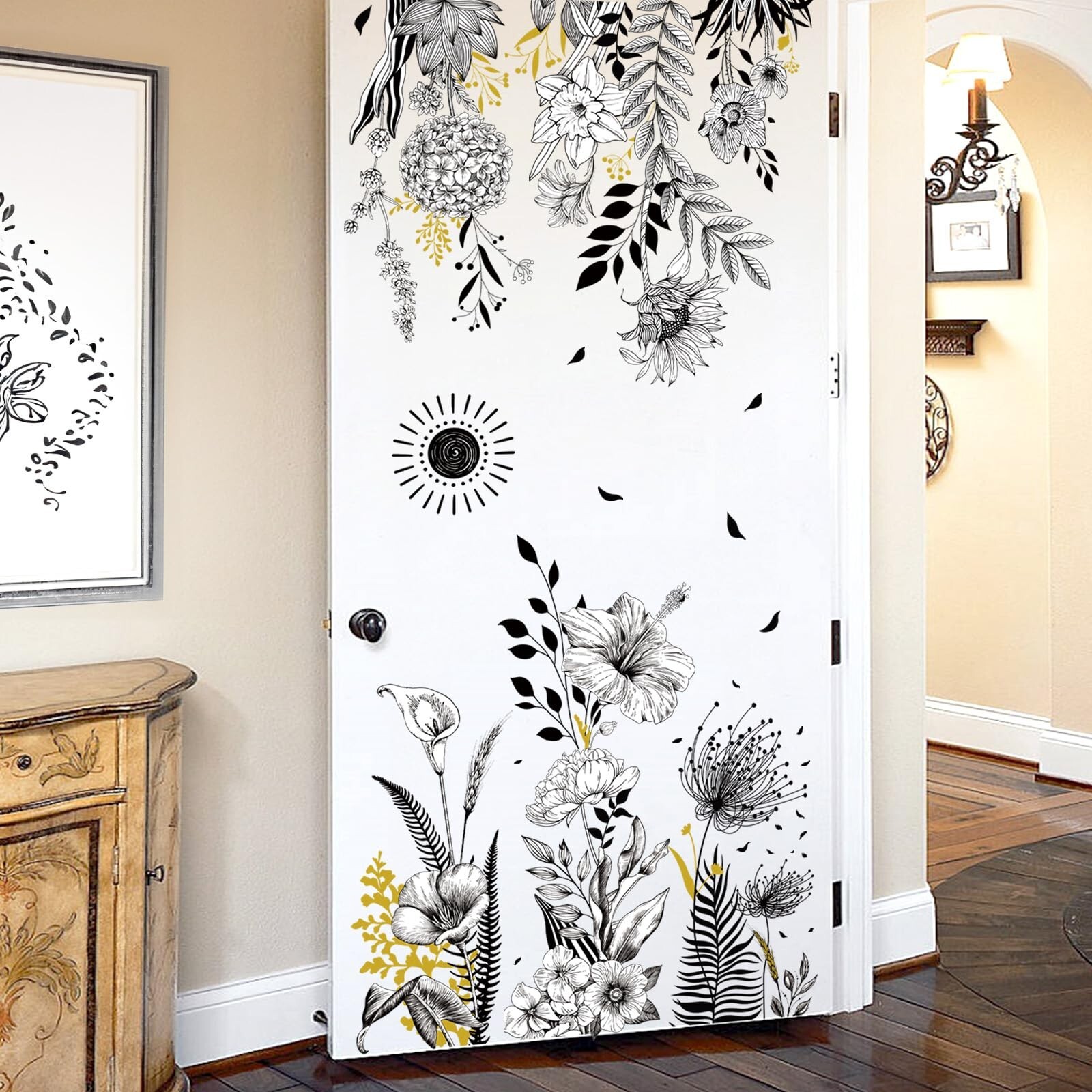 wondever Black and White Garden Flower Wall Stickers Wildflower Black Floral …