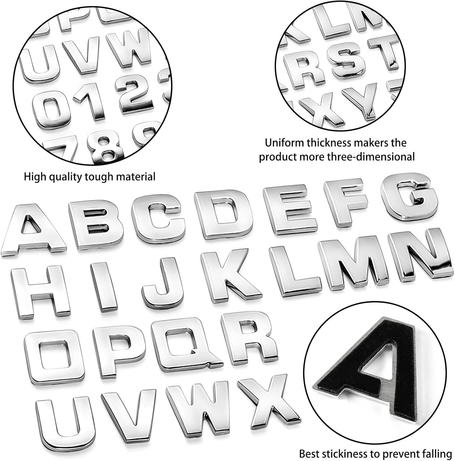 Lamoutor 43Pcs Car Emblem Letters Sticker DIY 3D Chrome Number A-Silver