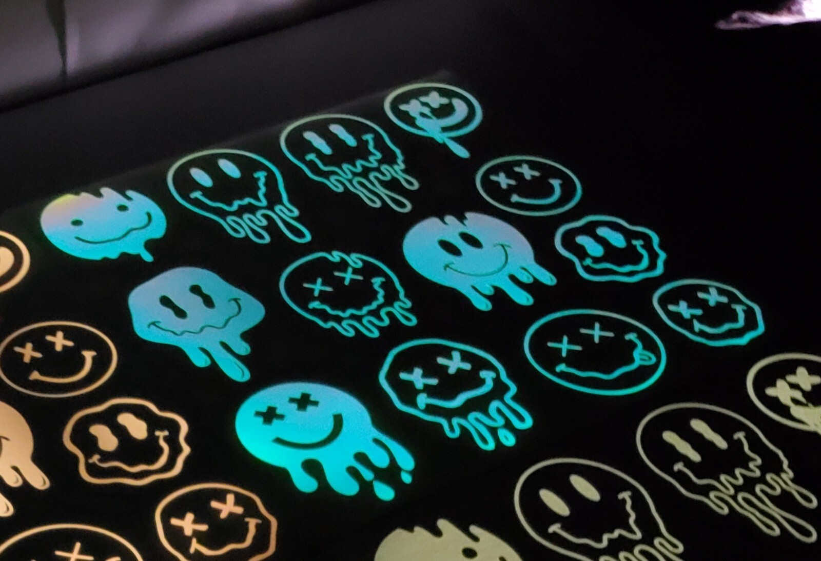 Glow In The Dark Vinyl Decal Smiley Face Drip Effect Lit Studio Decor Full Sheet