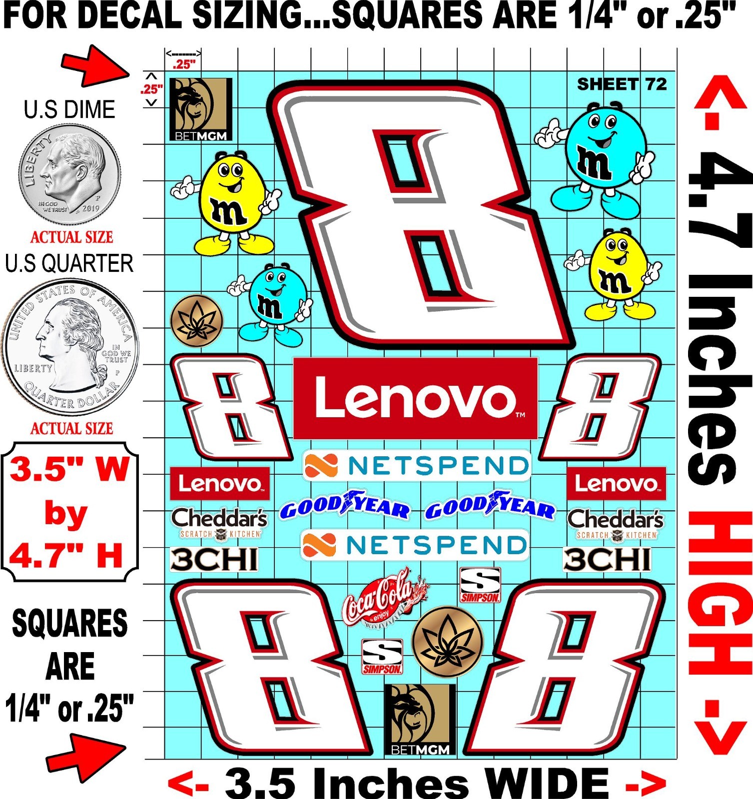 White Vinyl Sticker Sheet 72 F1 traxxas-R/c Model Decal fits 1/24-1/16 Scale CUT