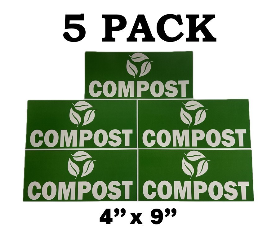 5 PACK! Compost Green Waste Trash Can Stickers, Set of 4″ x 9″ Labels for Bins