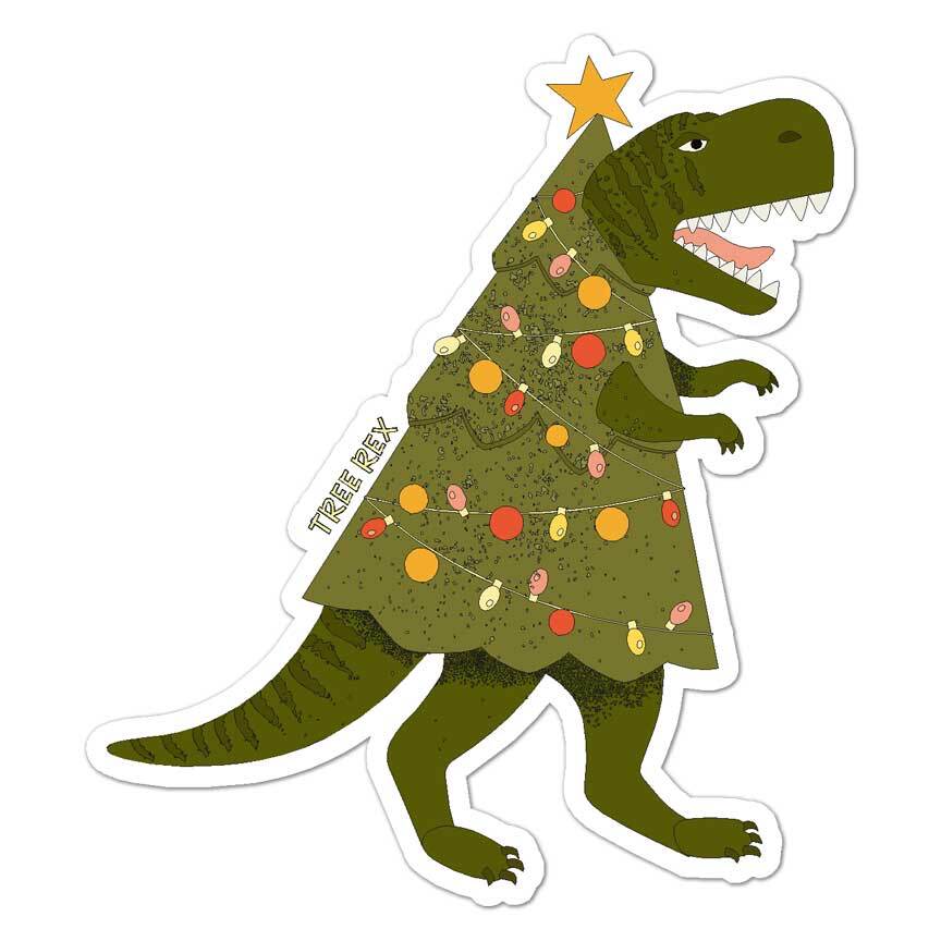 Christmas Tree T-Rex, Vinyl Decal Sticker, Indoor Outdoor, 3 Sizes, #7845