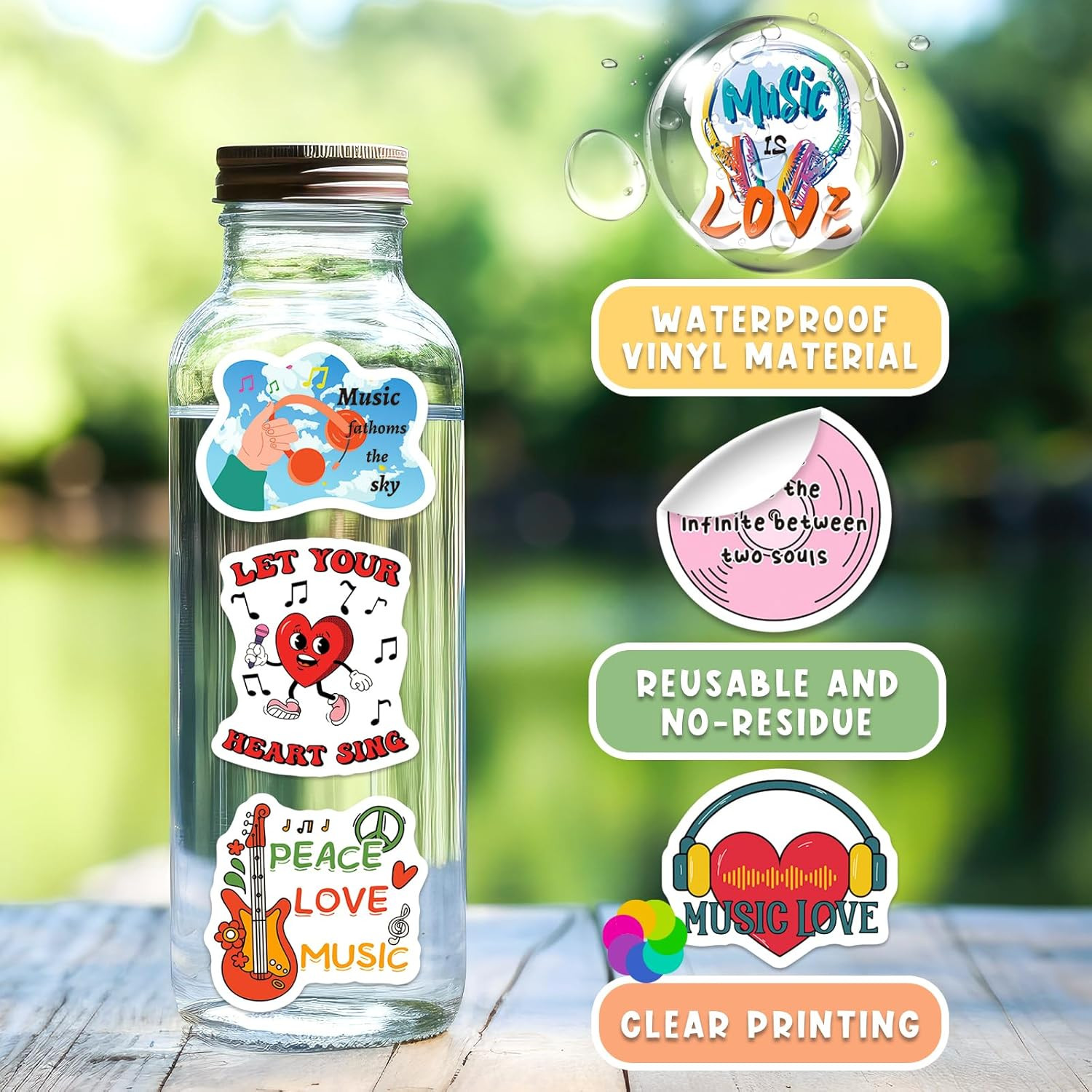 200 Music Motivational Stickers for Kids Teens Adults, Vinyl Sticker Pack