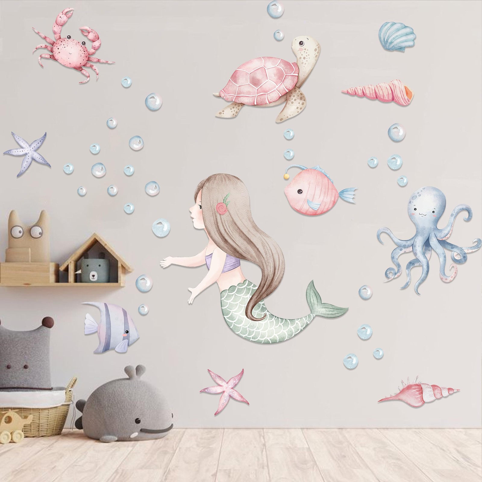 Under The Sea Mermaid Wall Decals – Ocean Fish Turtle Wall Stickers Bathroom …