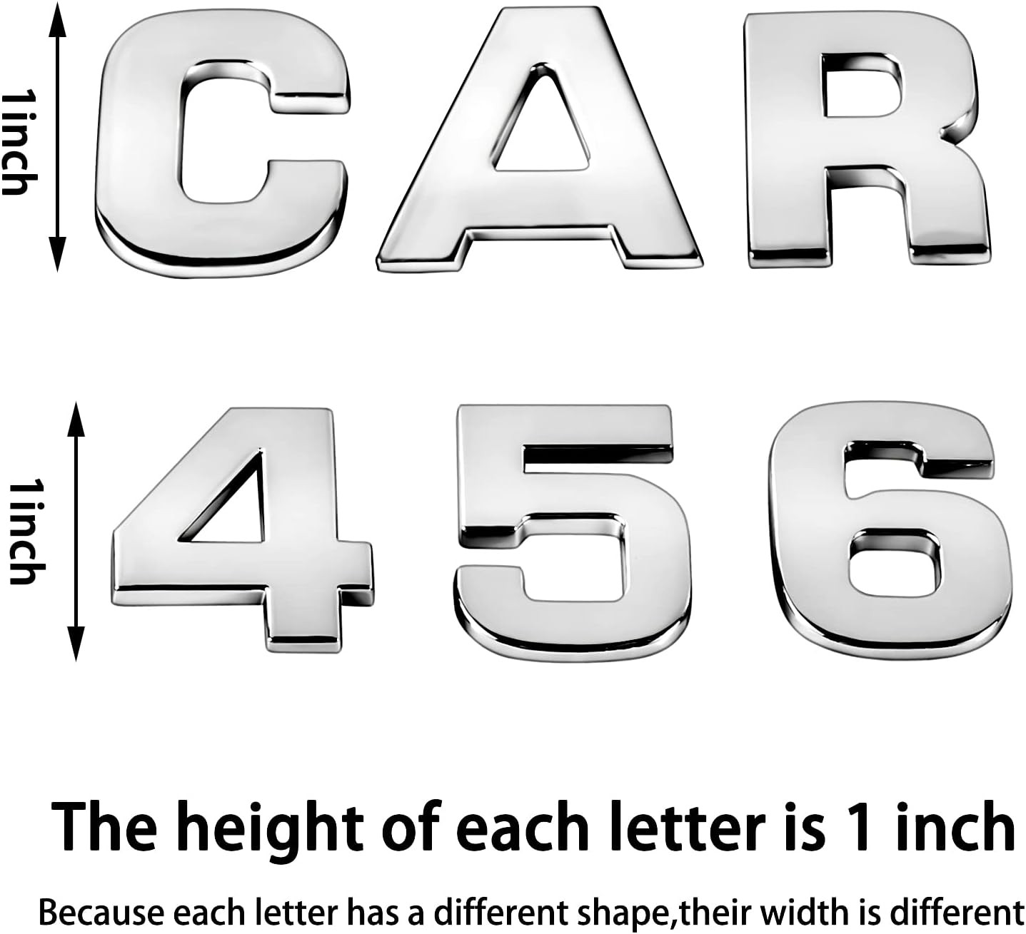 Lamoutor 43Pcs Car Emblem Letters Sticker DIY 3D Chrome Number A-Silver