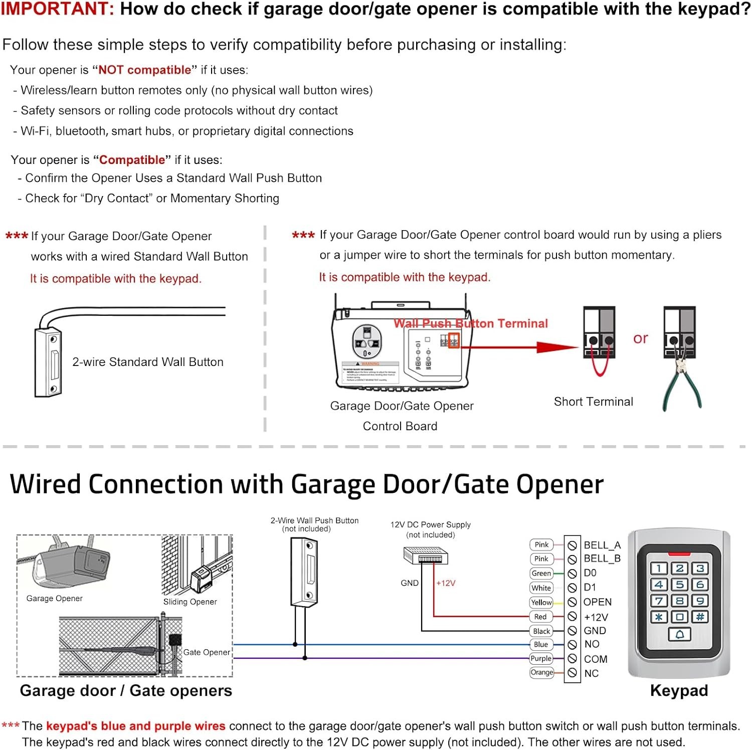 Wired Access Control Keypad Waterproof Keyless Entry System for Garage Door