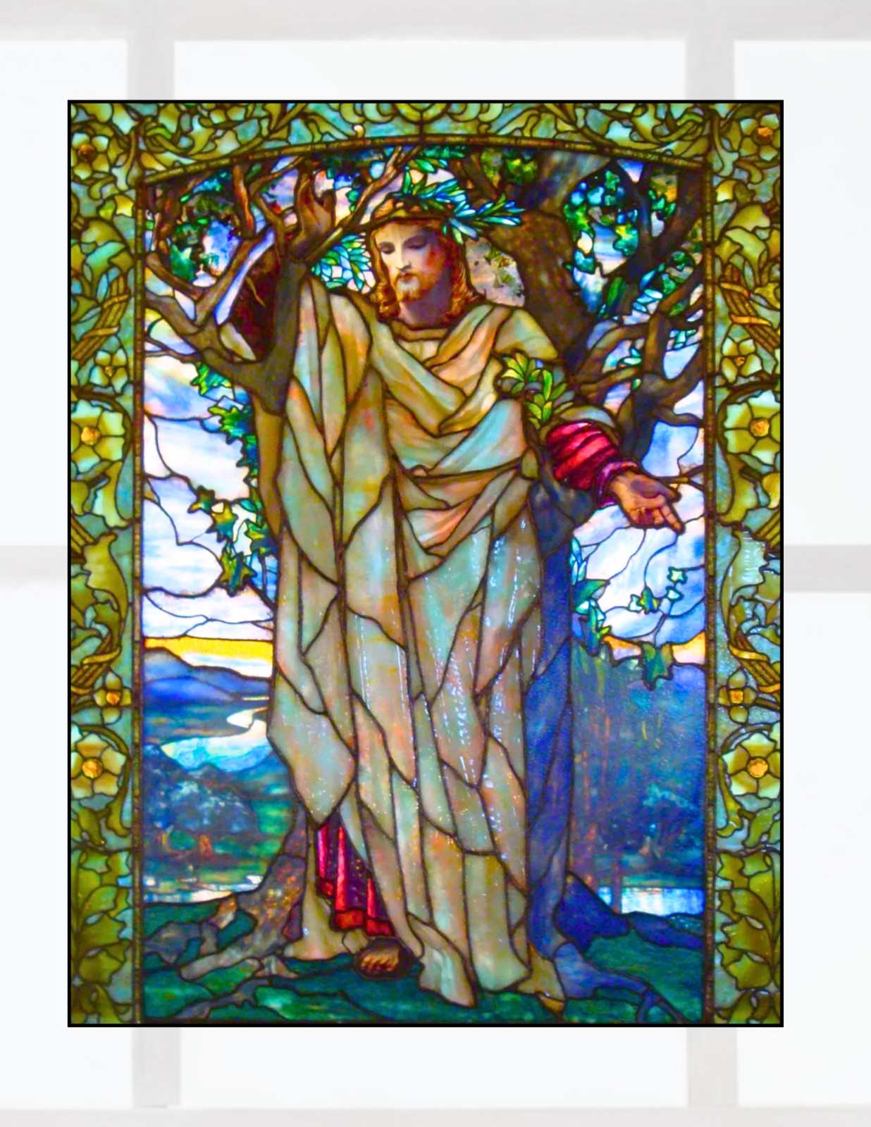 Jesus, Sermon on the Mount Faux Stained-Glass WINDOW CLING Size 10.6″ Vinyl