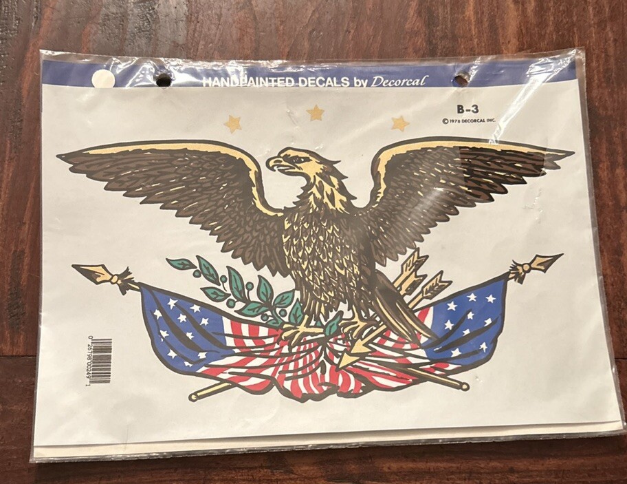 Vintage 1978 Hand Painted Decal by Decoral; B-3 Eagle & Flag; Crafts; Decoupage