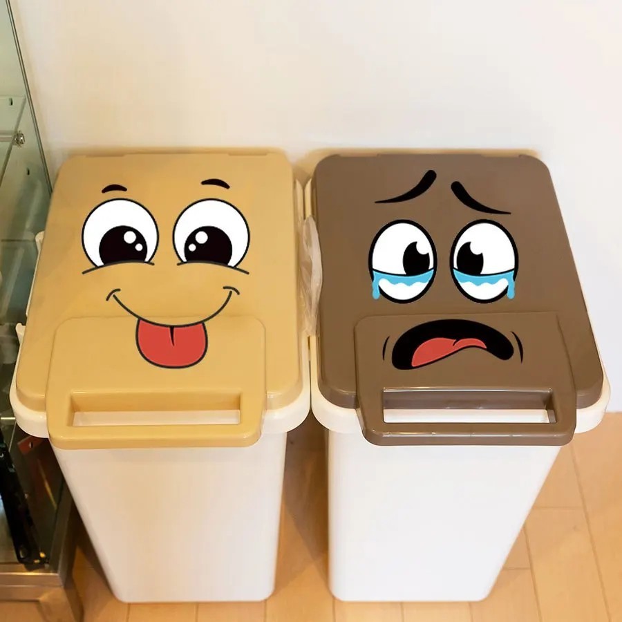 4 Sheets Cartoon Face Stickers Self Adhesive Wall Decor Trash Can Toilet