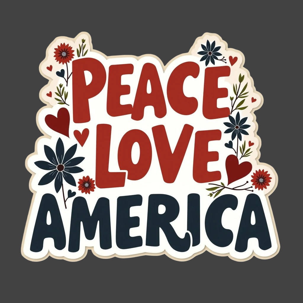 Americana Sticker Vinyl Decal Peace Love America Patriotic Floral USA Boho