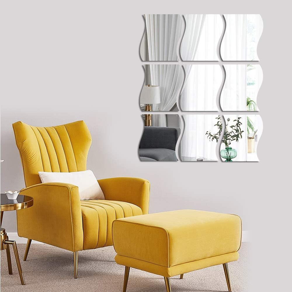 12PCS Wavy Mirror Wall Stickers, Full Length 3D Art DIY Home Decorative Acrylic