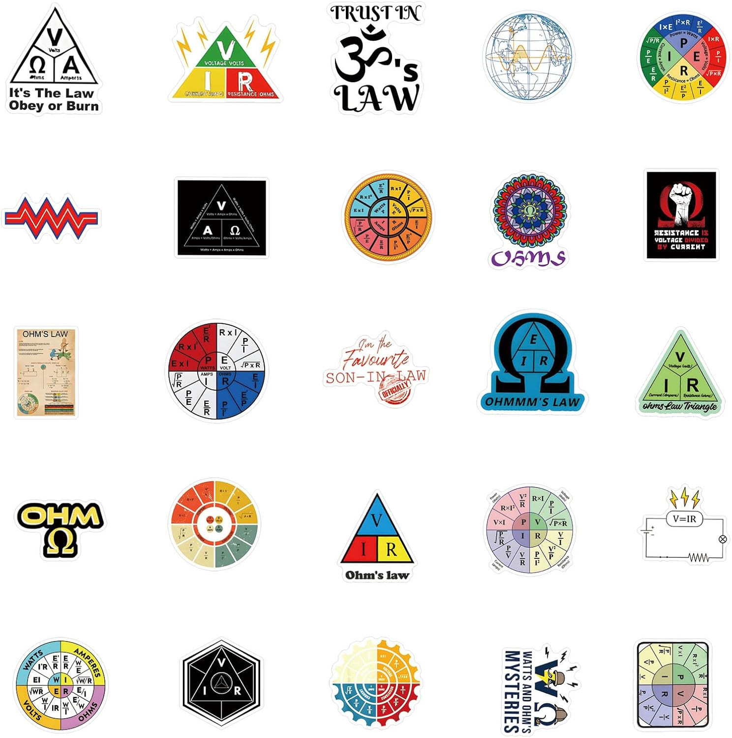 61Pcs Ohm’S Law Stickers Pack – Vinyl Waterproof Decals for Various Surfaces