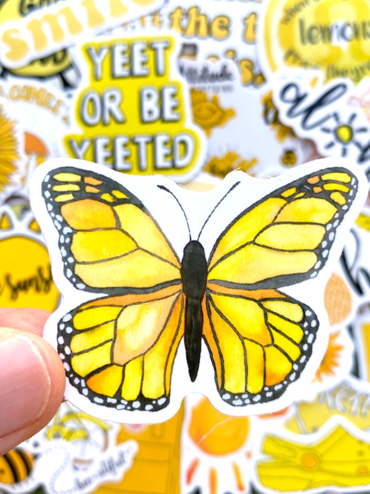 5-50 pcs Yellow Kawaii Cute Stickers, Sun Flower Bee Funny Quote Laptop Decals