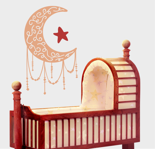 FANCY MOON & STAR LARGE WALL VINYL DECAL 22X36″ YOUR CHOICE OF COLOR CUSTOM MADE