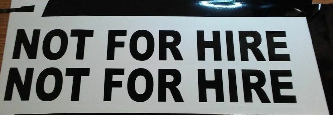 NOT FOR HIRE vinyl stickers 2 DECALS for car tow truck personal trailer van inc