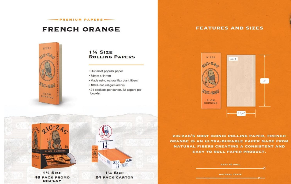 24pk Zig-Zag French Orange Rolling Papers 1 1/4 Size 24 Count Full Display New