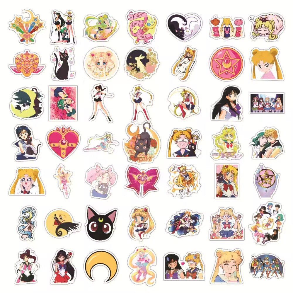 100PCS Sailor Moon Sticker Waterproof Suitcase Notebook Laptop Phone Decal Anime