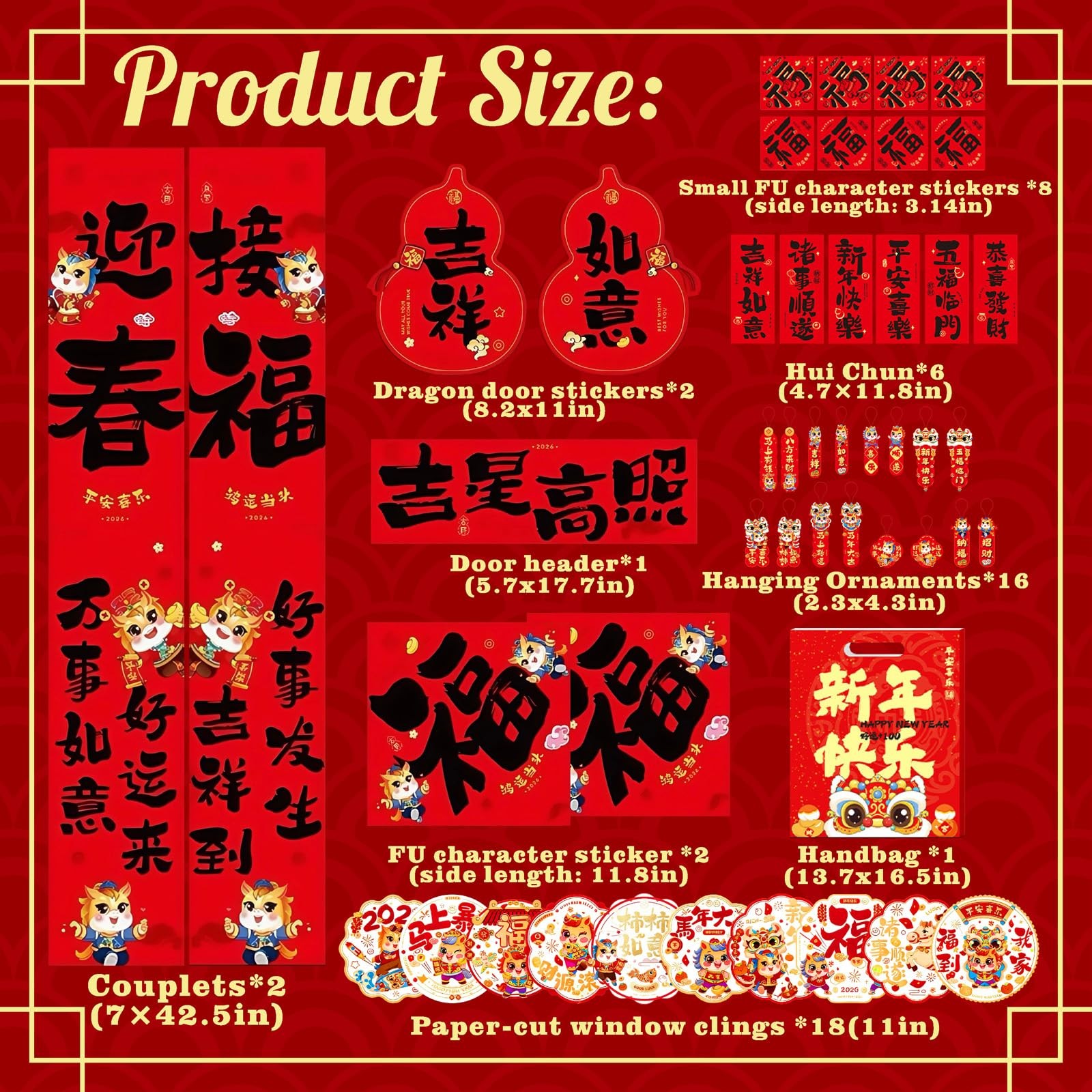 48 PCS Chinese New Year Decorations Set 2026 Lunar New Year Party Supplies fo…