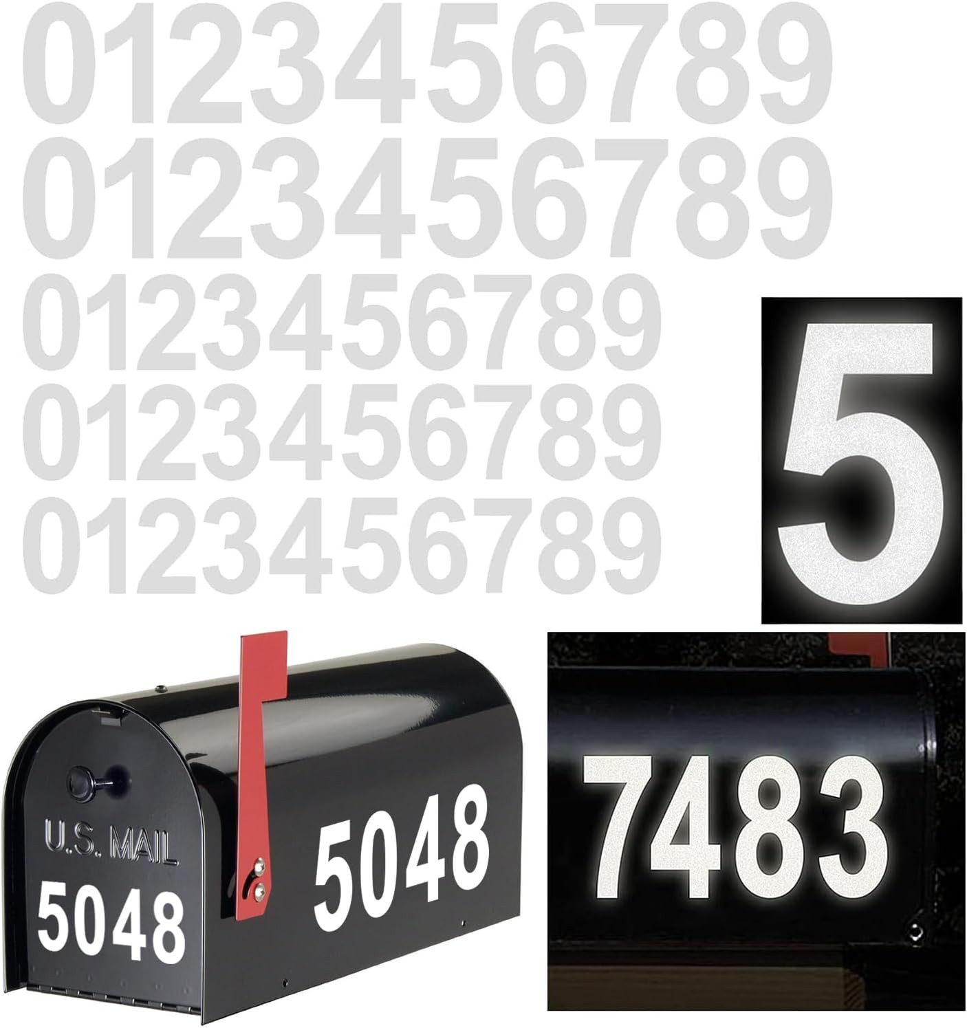 Calcomanias de numeros reflectantes para buzon impermeables de 3 y 4 pulgadas