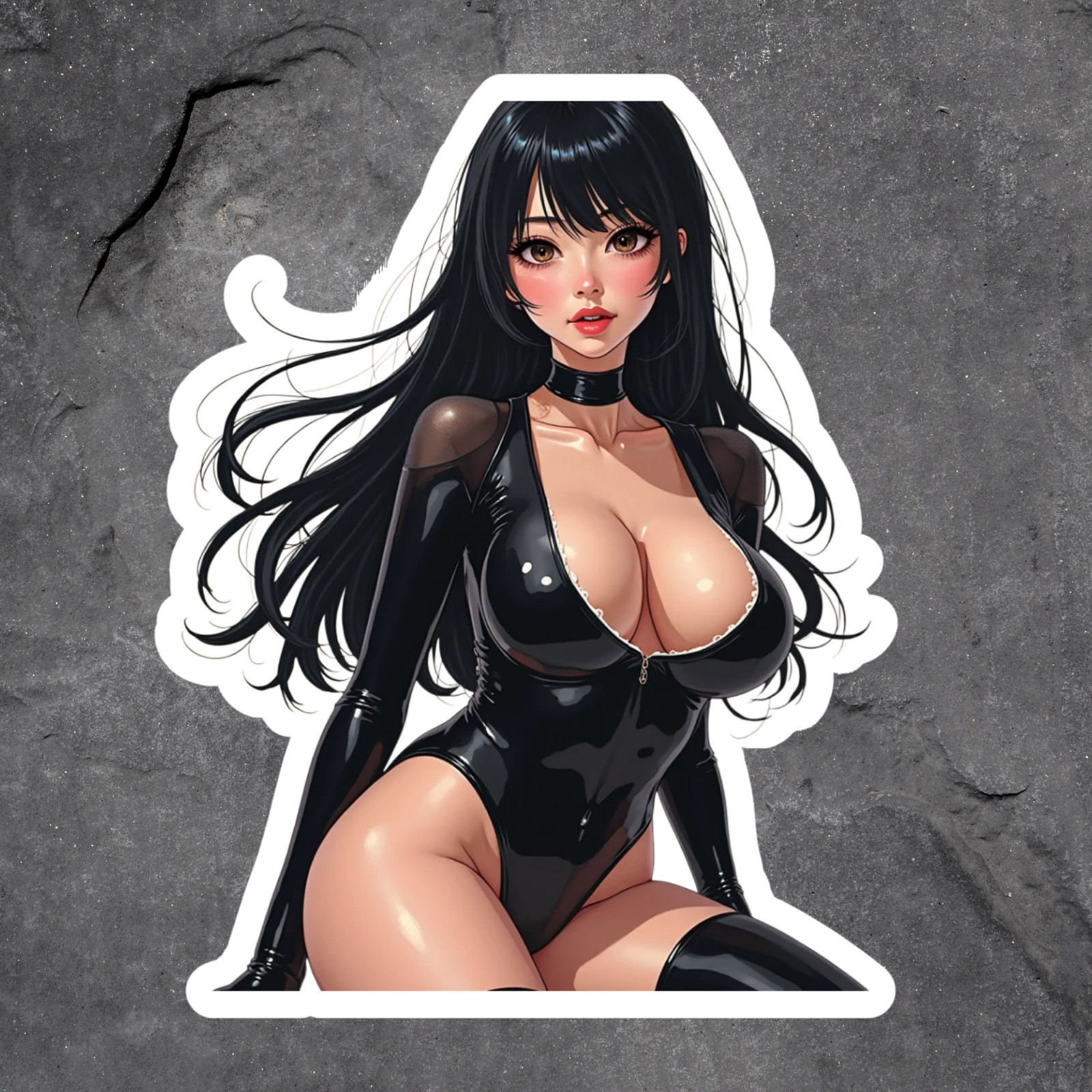 Pinup girl sticker vinyl decal lingerie black hair red roses gothic sexy
