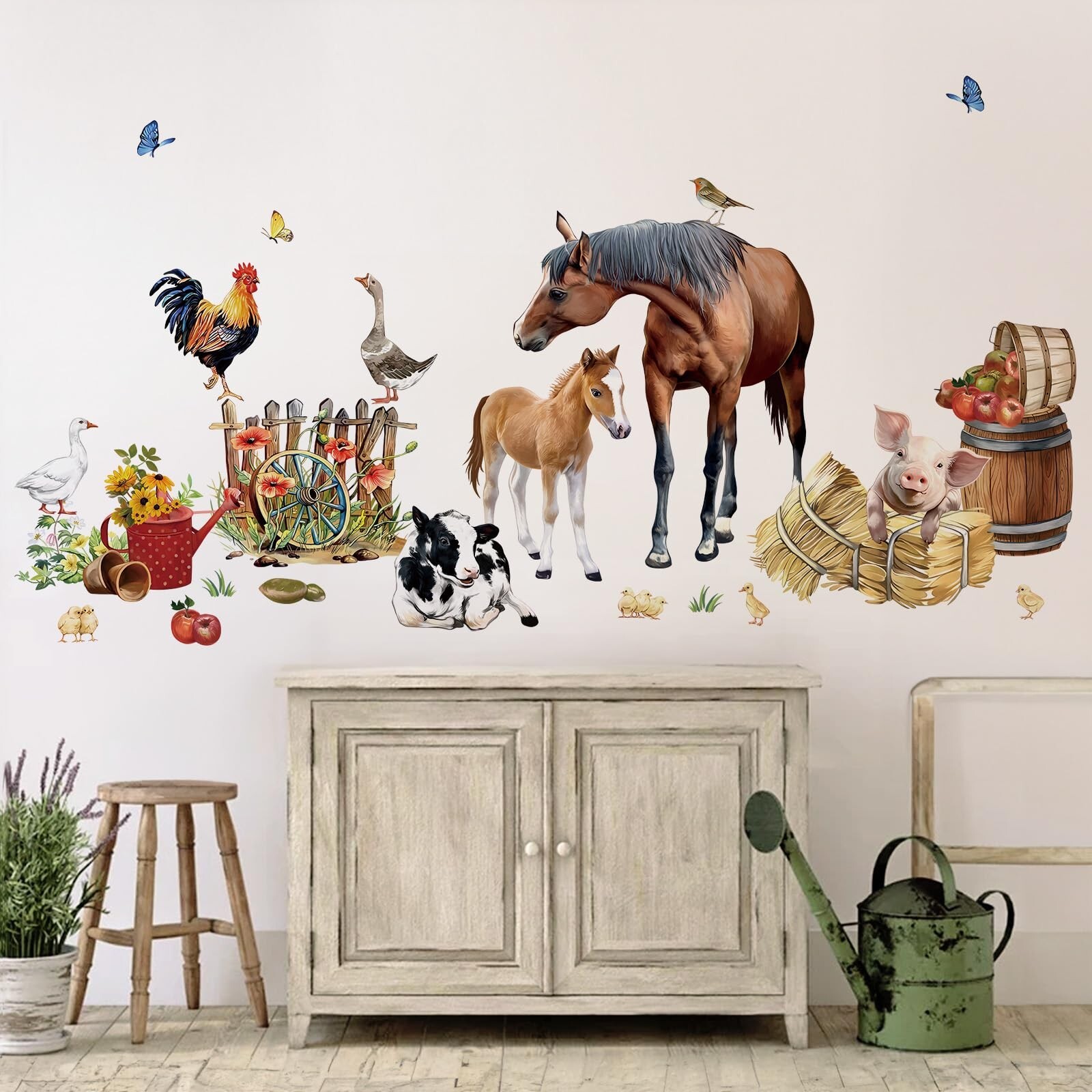 wondever Farm Animals Horse Wall Stickers Farmhouse Cow Roosters Peel and Sti…