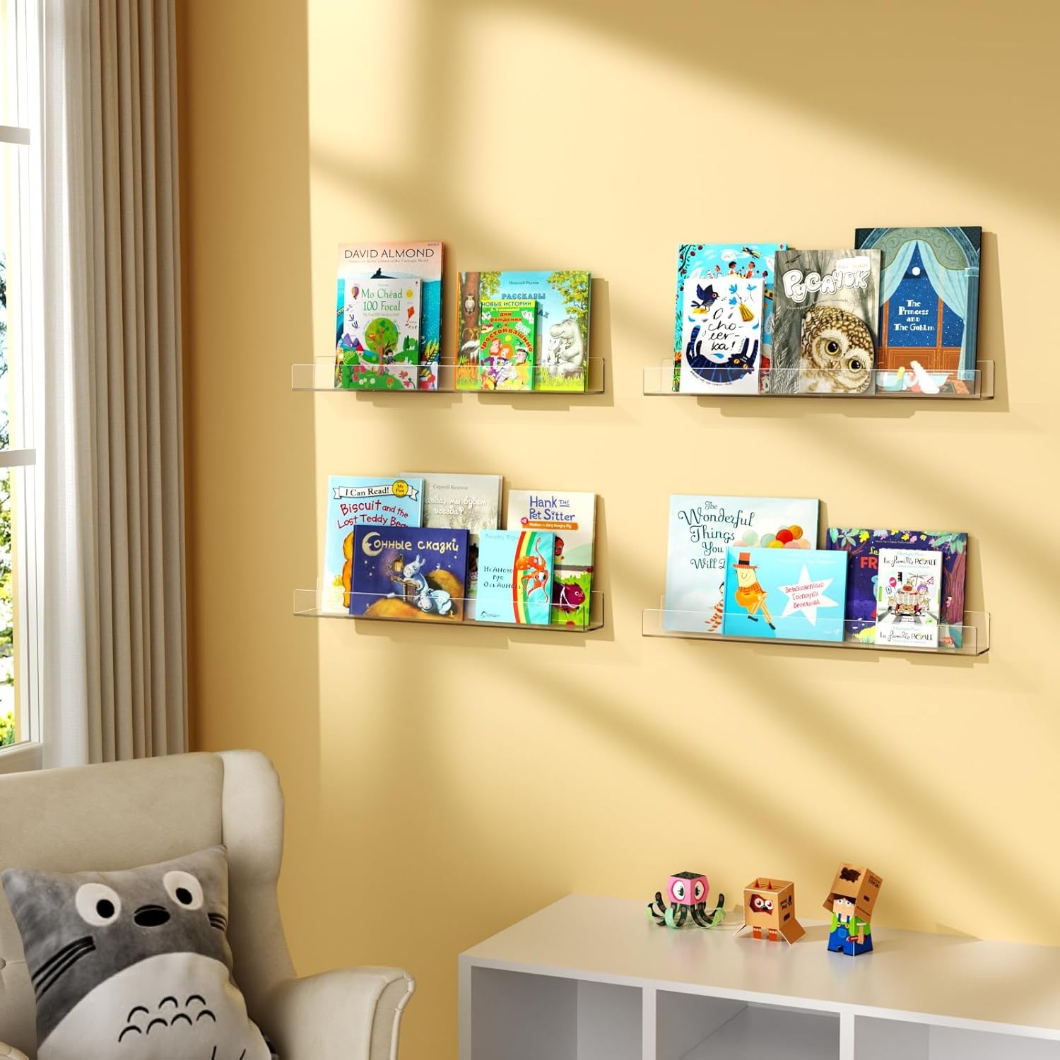 NIUBEE 24-Inch Acrylic Kids Floating Bookshelves, 2-Pack, Wall Mounted #R032