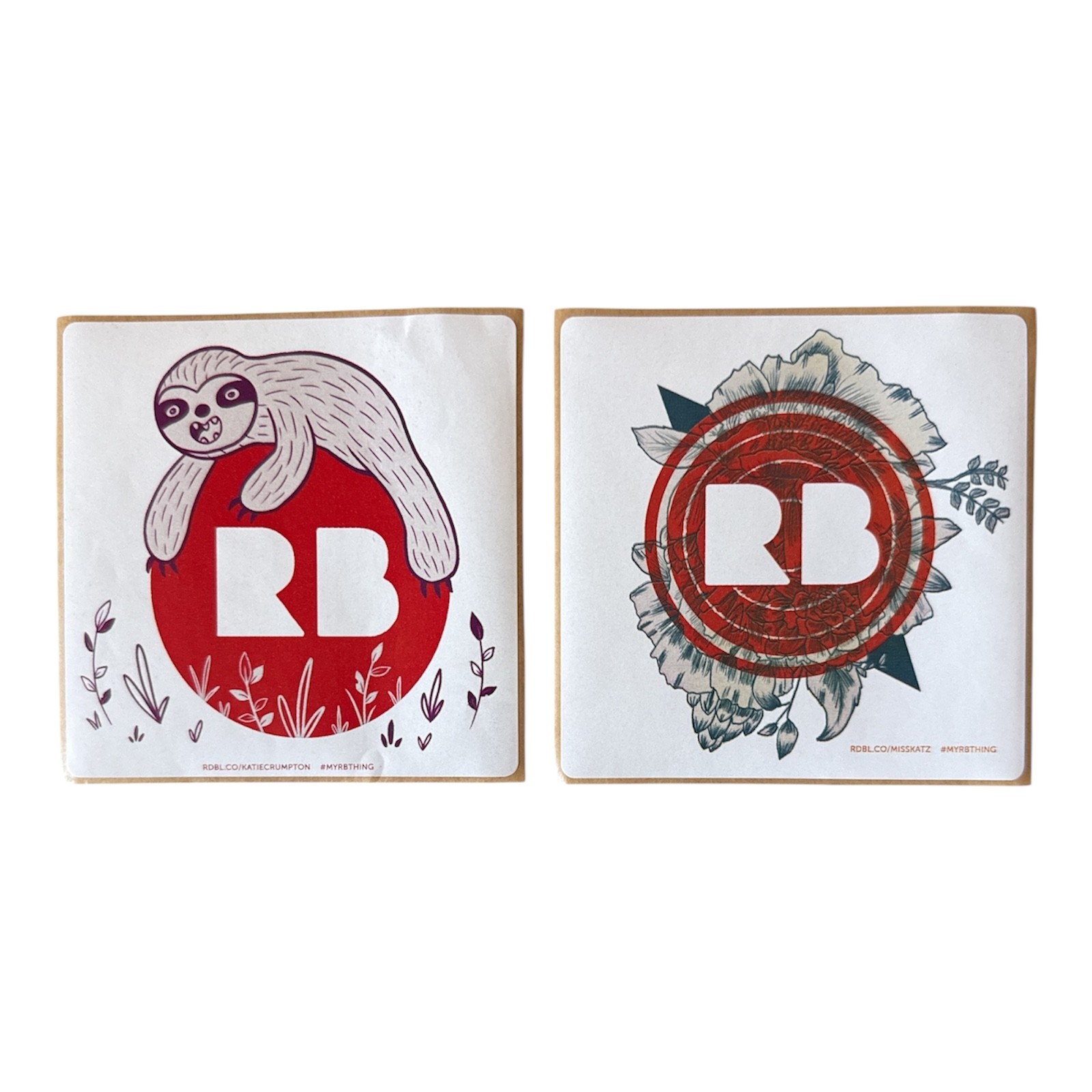 Redbubble Stickers Sloth Flowers Lot of 2 Collectible Stickers, NEW