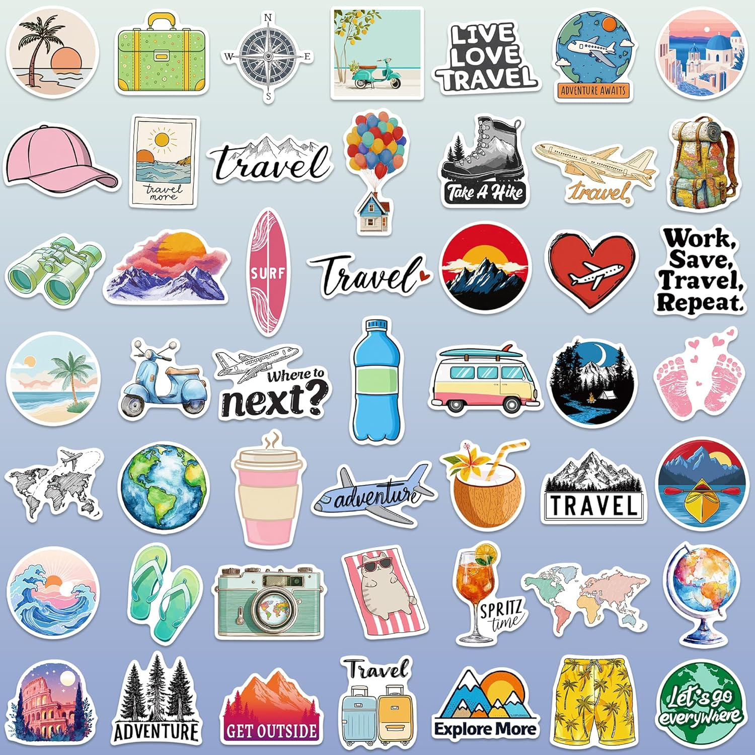 Adventure Travel Stickers 102PCS Waterproof Decals for Water Bottles and Bikes