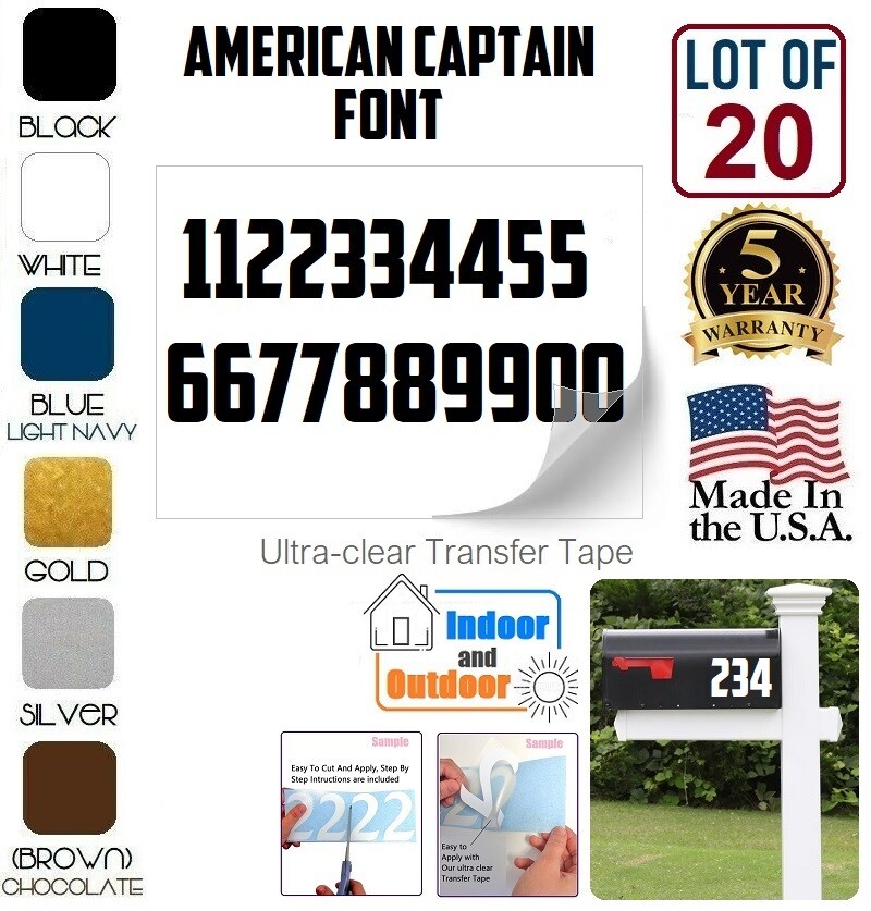 Mailbox Address locker Numbers Decal Sticker Window Door Wall Sign AMERICAN CAP