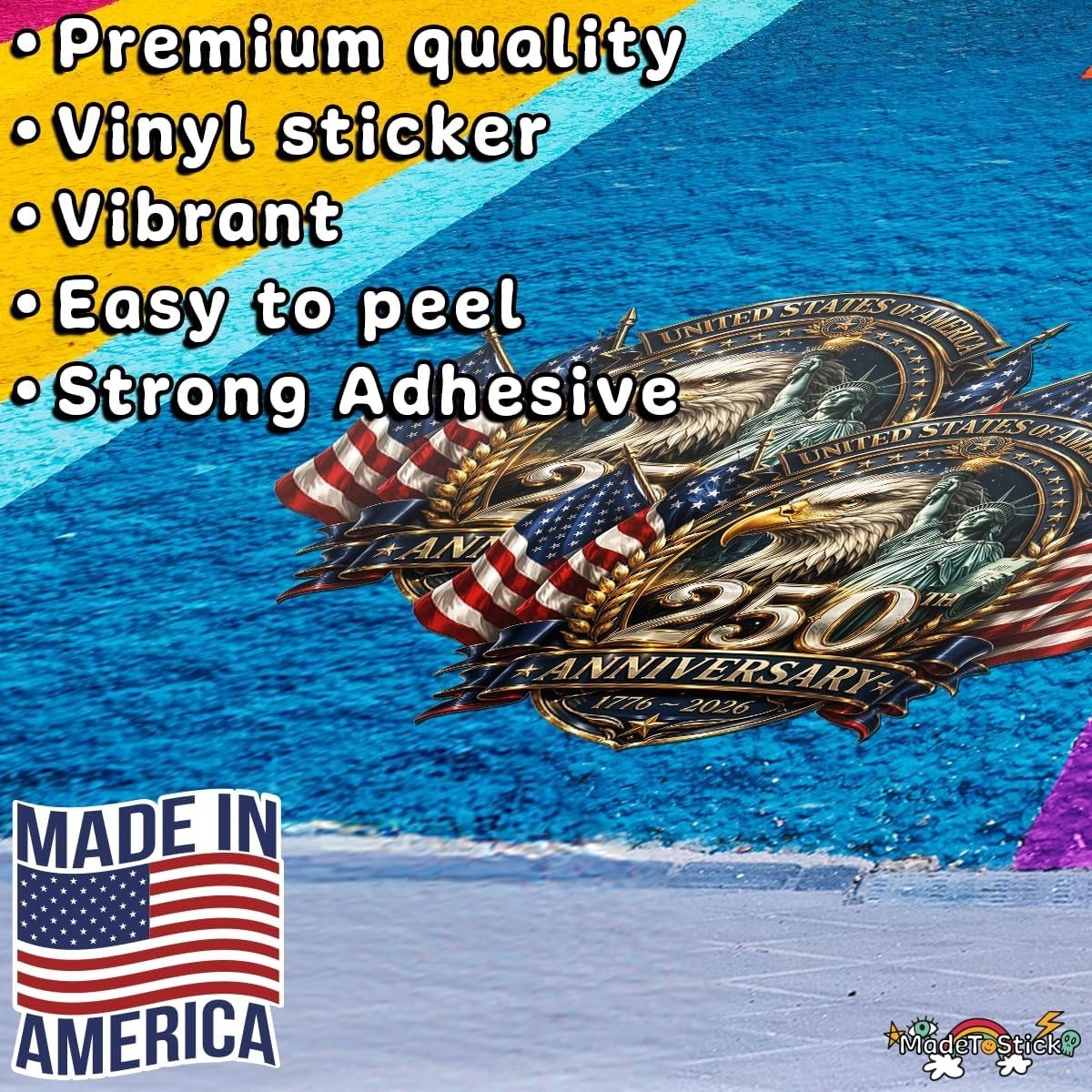 2-Pack USA 250th Anniversary Crest Eagle Liberty Seal Sticker Decal 4″x5″