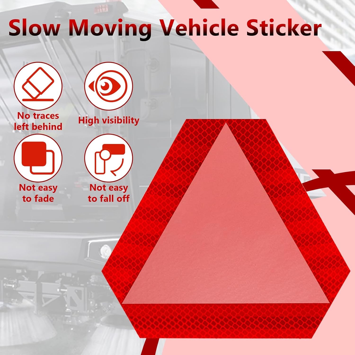 Reflective Slow Moving Vehicle Triangle Stickers 7″ x 8″ 2 Pcs Warning