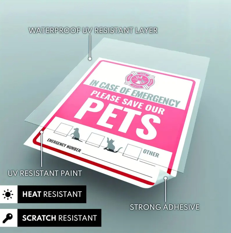 Emergency Pet Saving Sticker Rescue Decal Safety Life Saving Dog Cat 4″ x 5″