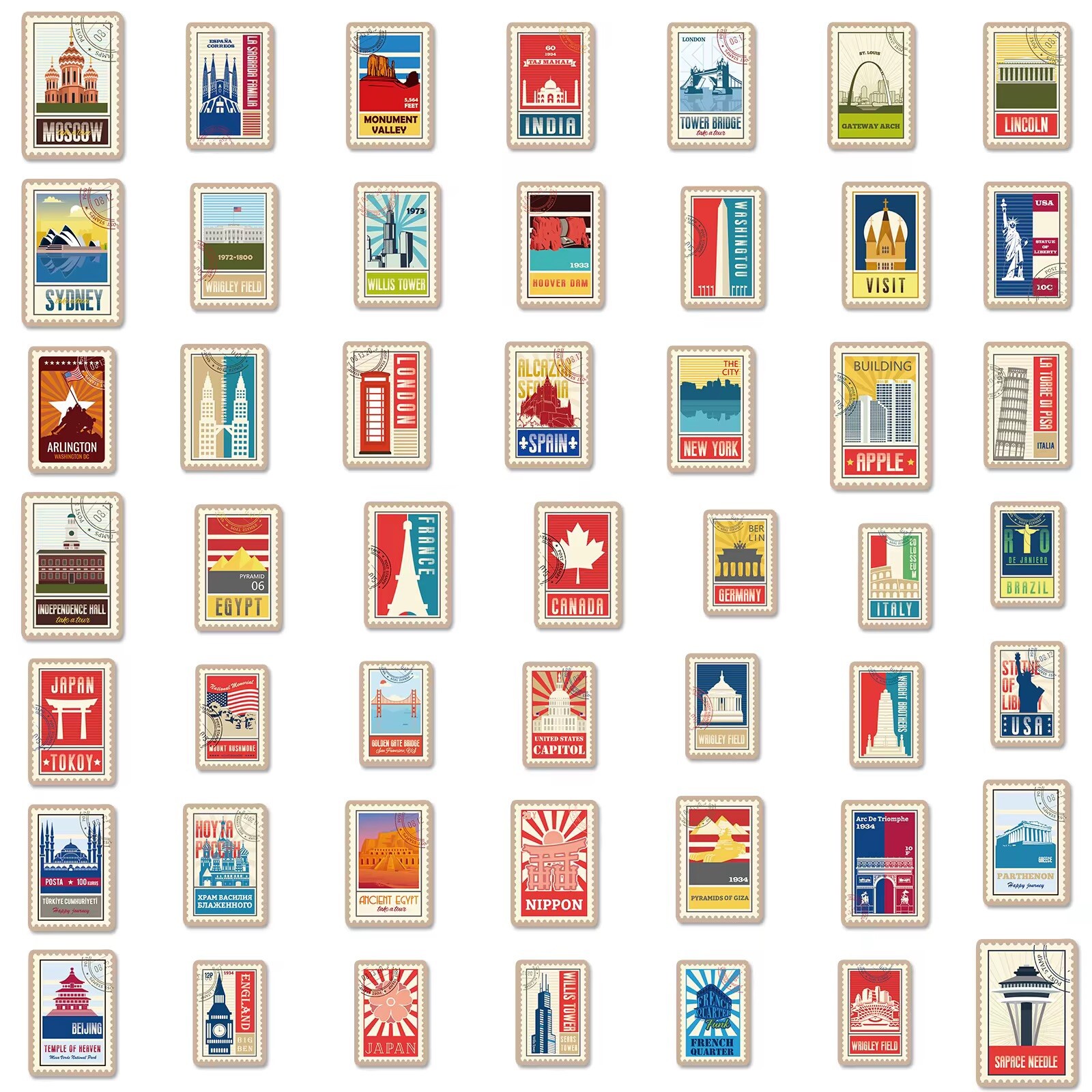10 Random World Landmark Stickers Tourism Decal Set 1/A Hydro Yeti Free Shipping
