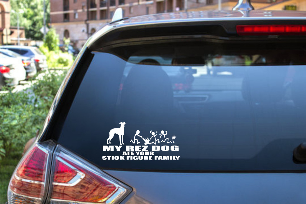 Rez Dog: My Dog Ate Your Stick Figure Family Decal – Fun & Bold! #9068S