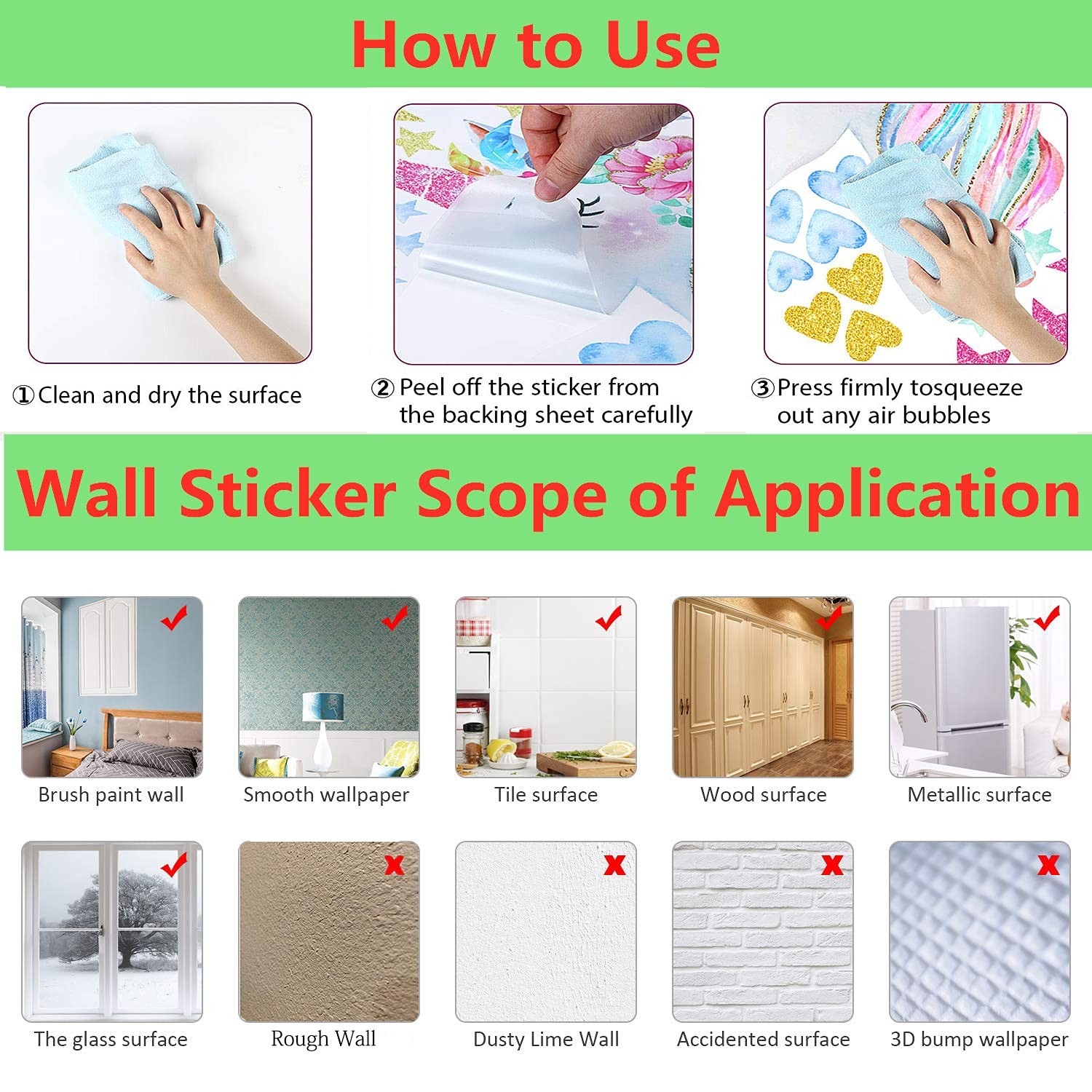 4 Sheets Unicorn Wall Decals Stickers for Girls Room,Large Size Unicorn Wall …